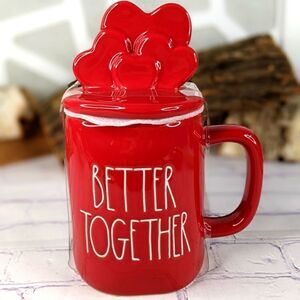Rae Dunn BETTER TOGETHER Red Ceramic Mug w/ Heart Topper